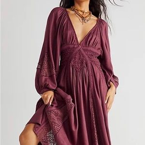 Free people lace viscose maxi dress in Plum